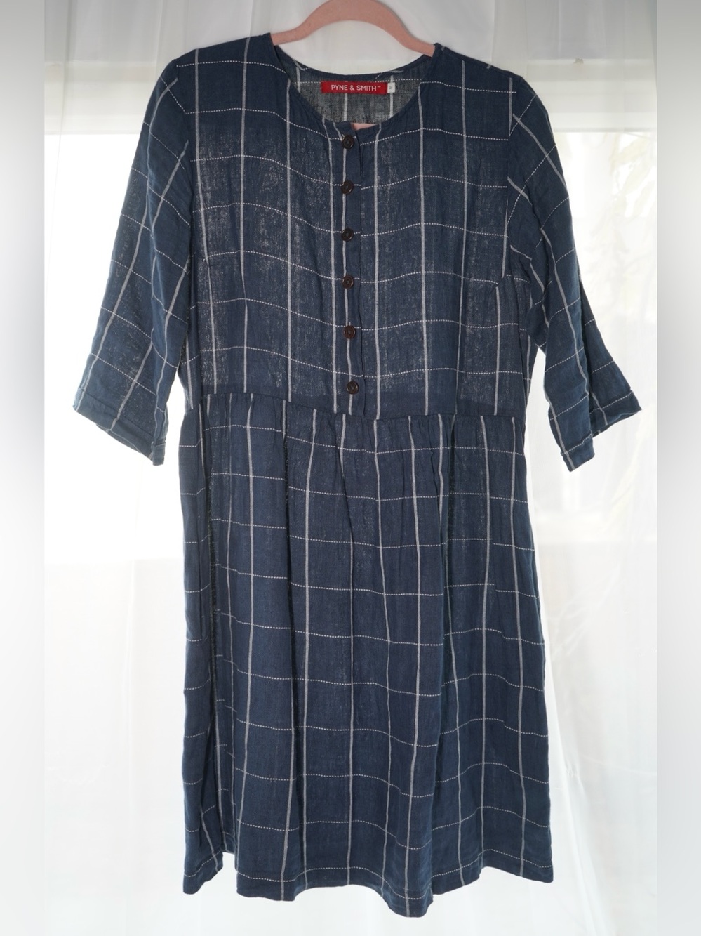 EUC Pyne & Smith No. 36 Trinity check 100% Linen Dress